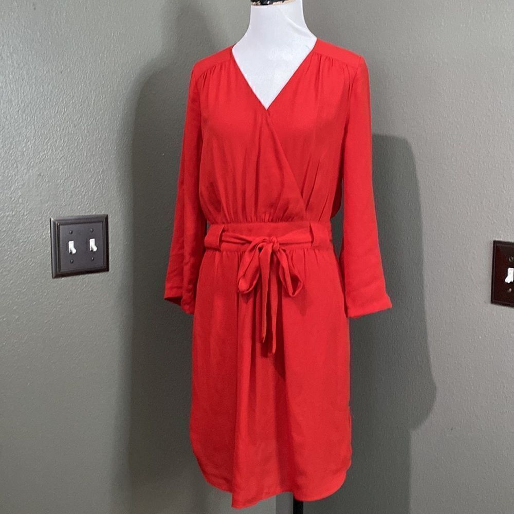 Daniel Rainn Red Dress Cross front Roll Sleeves
